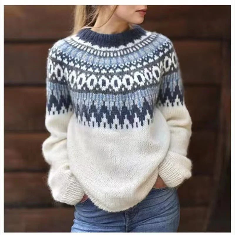 Karin | Damen Stylischer Winterpullover mit Print für den Alltag