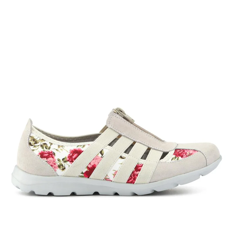Leather Slip-On Shoes - BRK24000 / 308 245 - Beige-Floral