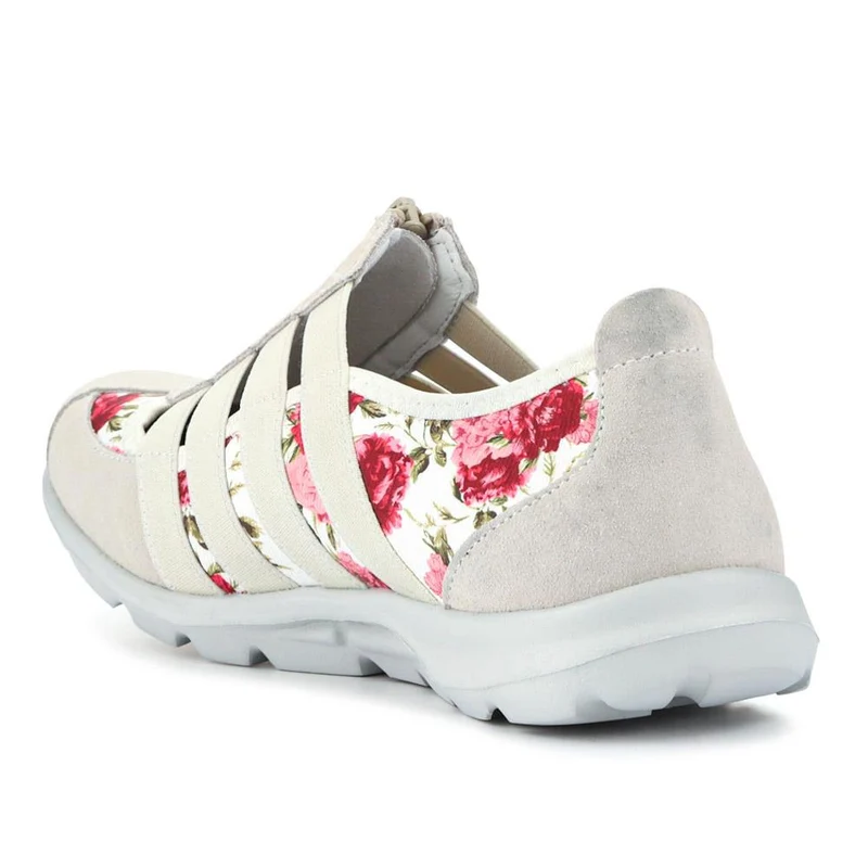 Leather Slip-On Shoes - BRK24000 / 308 245 - Beige-Floral