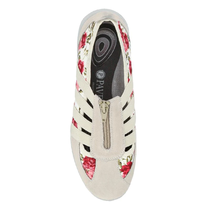 Leather Slip-On Shoes - BRK24000 / 308 245 - Beige-Floral