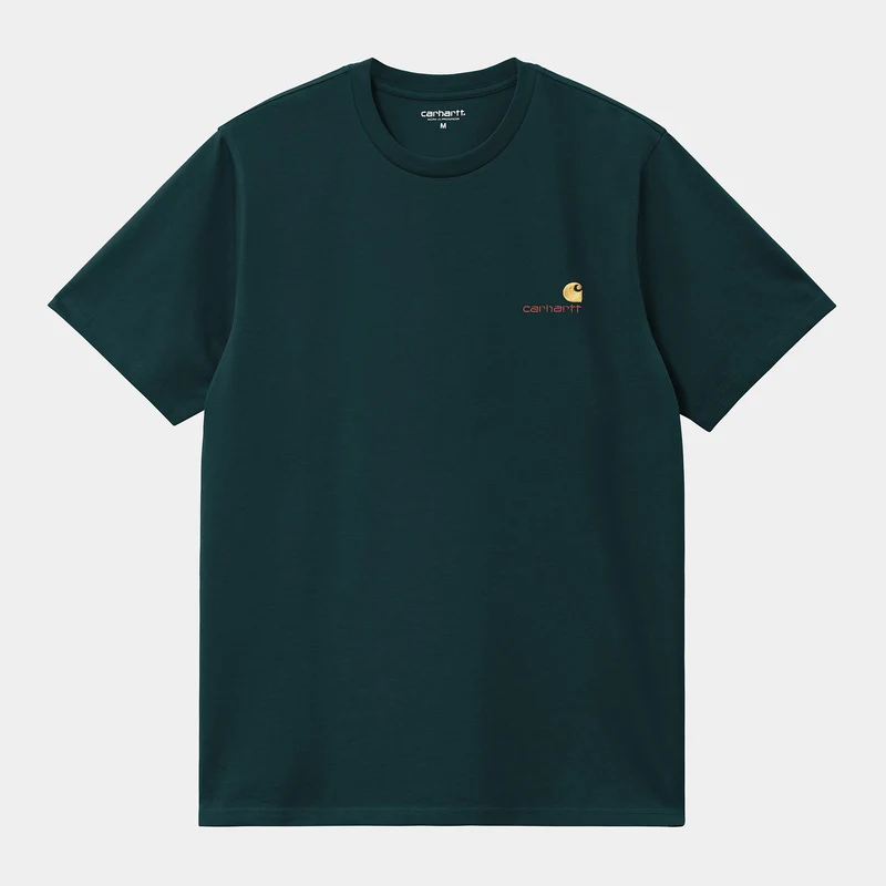 Carhartt WIP Herren Kurzarm American Script T-Shirt | Tiefe Lagune