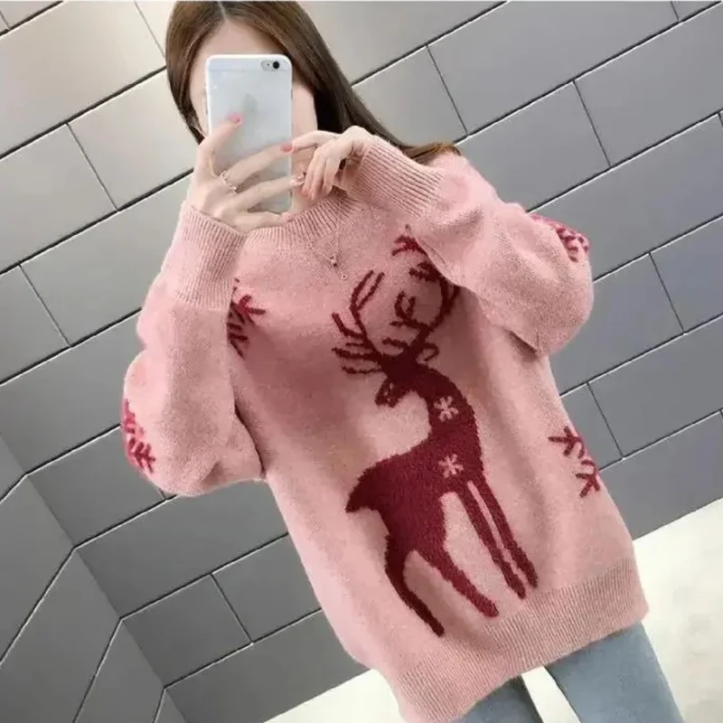 Doris | Gestrickter Damen-Weihnachtspullover mit Rentiermotiv
