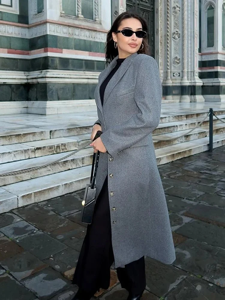 Petra | Damen Langer Wintermantel aus Wolle mit Knopfleiste