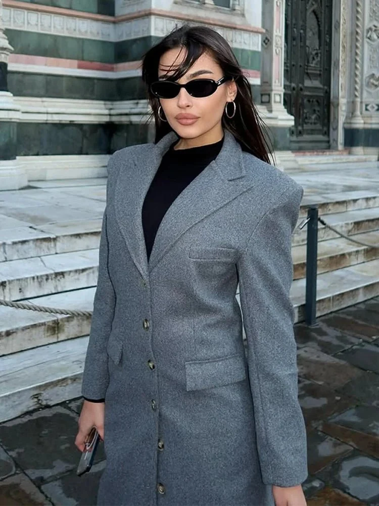 Petra | Damen Langer Wintermantel aus Wolle mit Knopfleiste