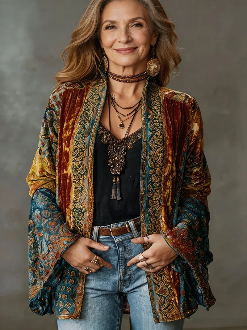 Luisa | Damen Boho Kimono-Steppjacke Vintage Leichter Oversized Cardigan