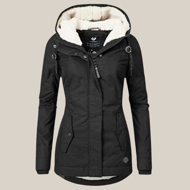 Elfriede | Damen Steppjacke mit Fleecefutter verstellbarer Kapuze Winterjacke