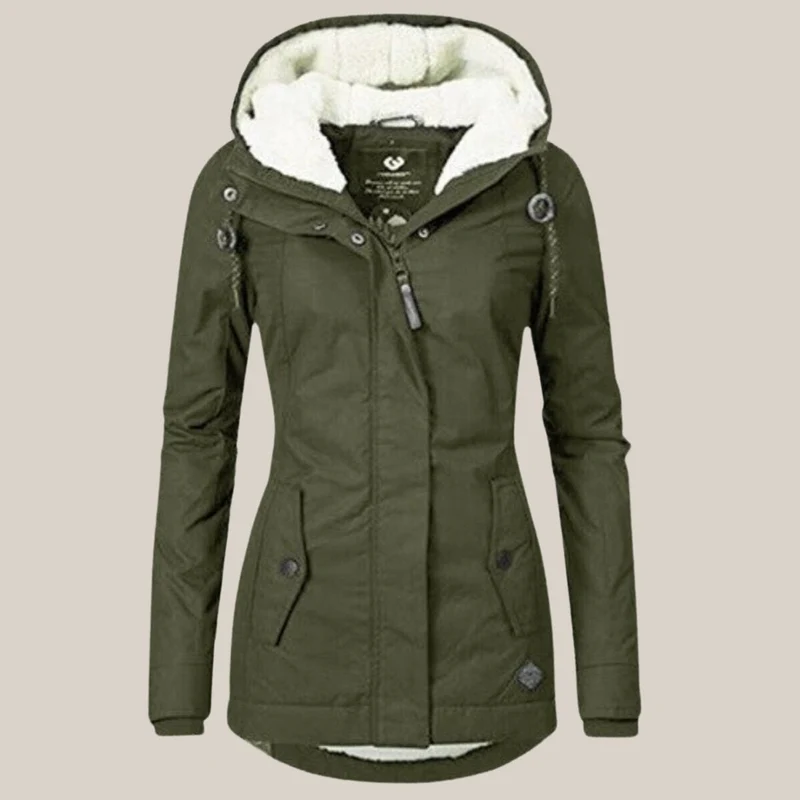 Elfriede | Damen Steppjacke mit Fleecefutter verstellbarer Kapuze Winterjacke