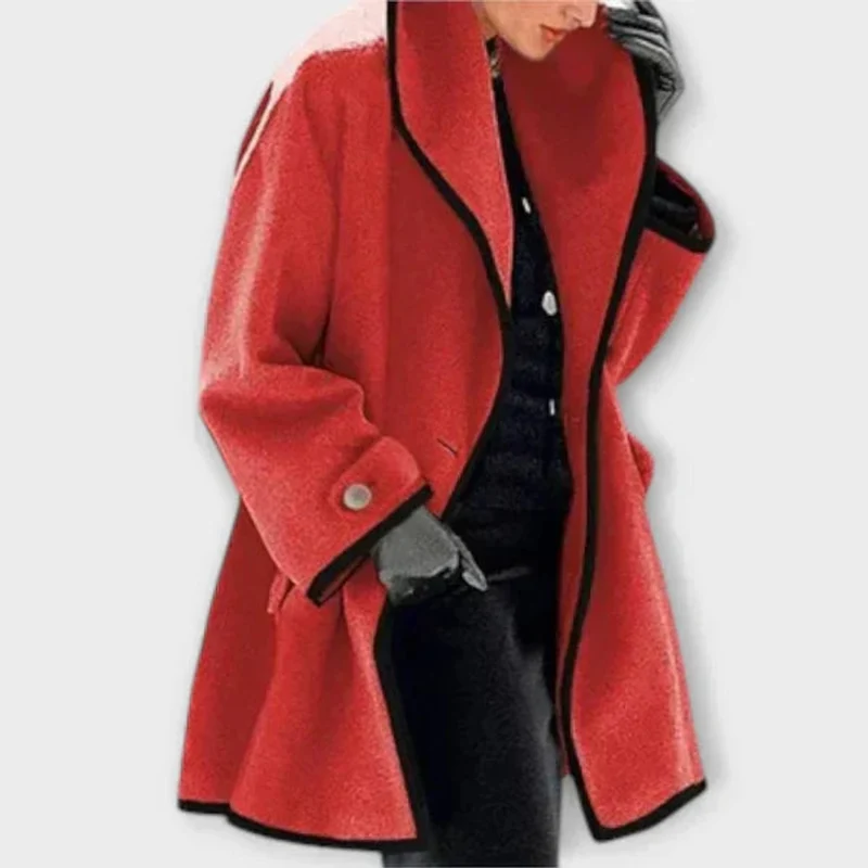 Frieda | Damen Women Coat Eleganter Oversized Mantel mit Kontrastkanten