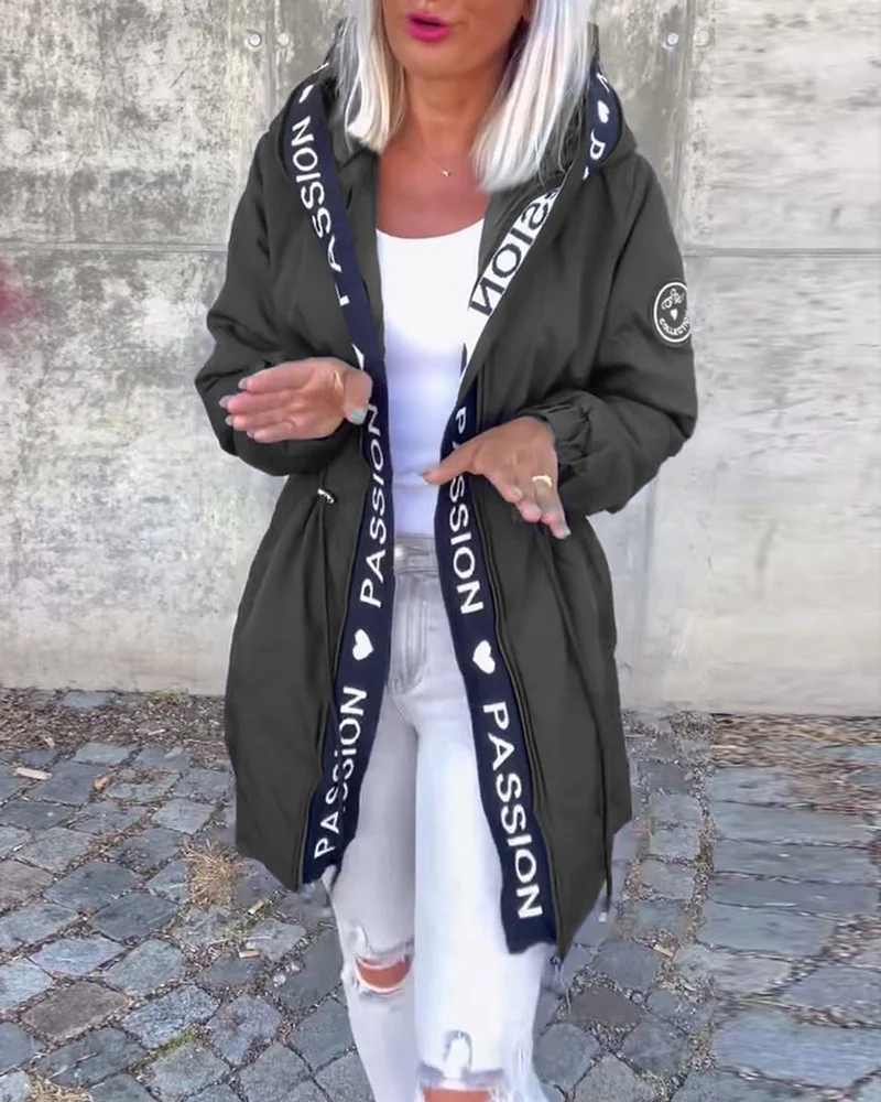Amelie | Damen Kapuzenmantel Lockere Passform Tunnelzug Mittellang Women Coat