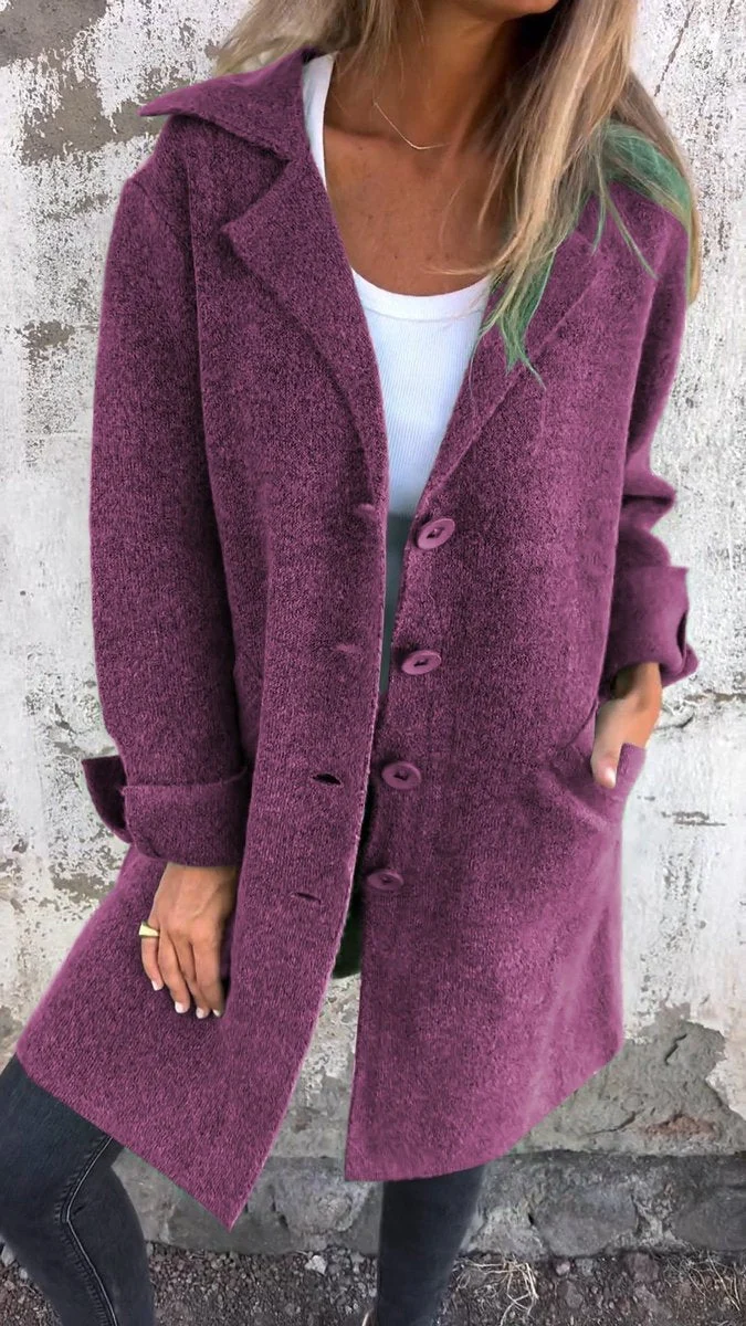 Marlene | Damen Women Coat Lässiger Langer Mantel mit Revers und Knöpfen