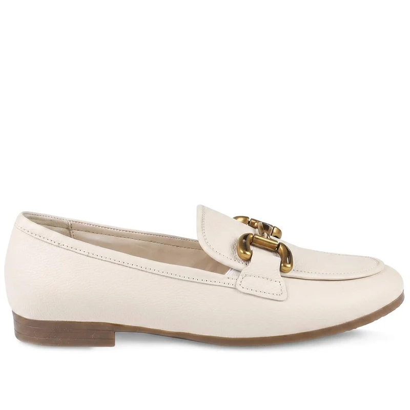 Gabor Wide Fit Leather Loafers With Chrome Snaffle - GABC44519 / 330 320 - White