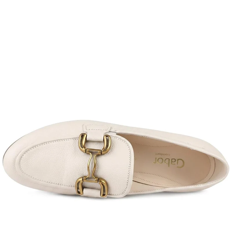 Gabor Wide Fit Leather Loafers With Chrome Snaffle - GABC44519 / 330 320 - White
