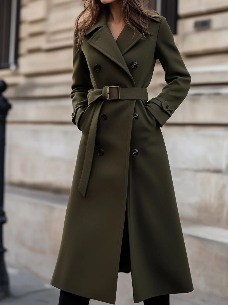 Gabriela | Damen Winter Lange Trenchcoat mit Gürtel