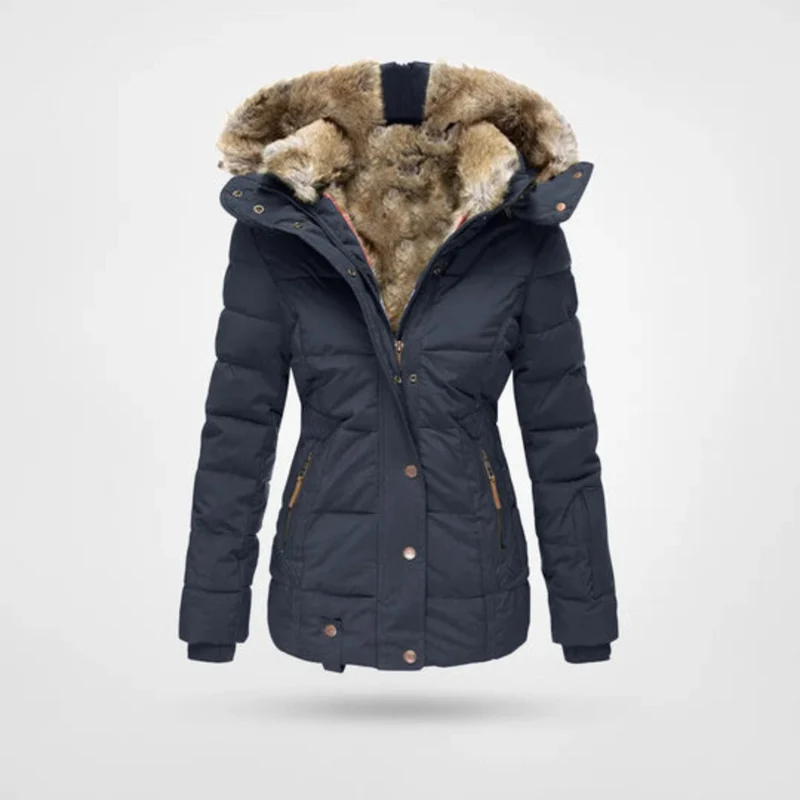 Jasmin | Damen Gepolsterte lange Winterjacke mit Kapuze
