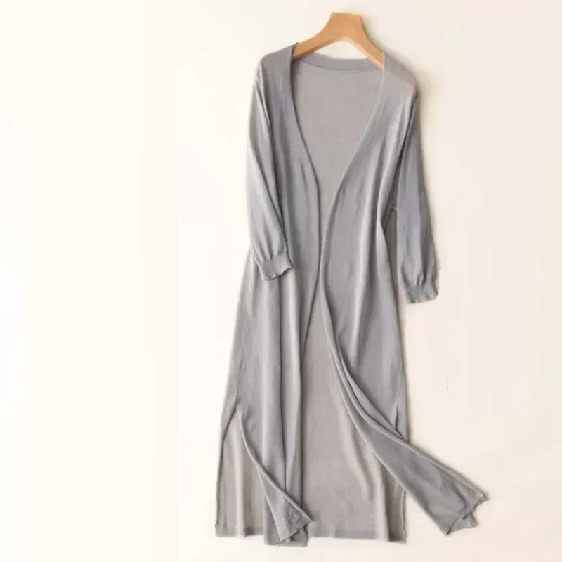 Leonie | Damen Leichte Lange Strickjacke im Drapé-Stil