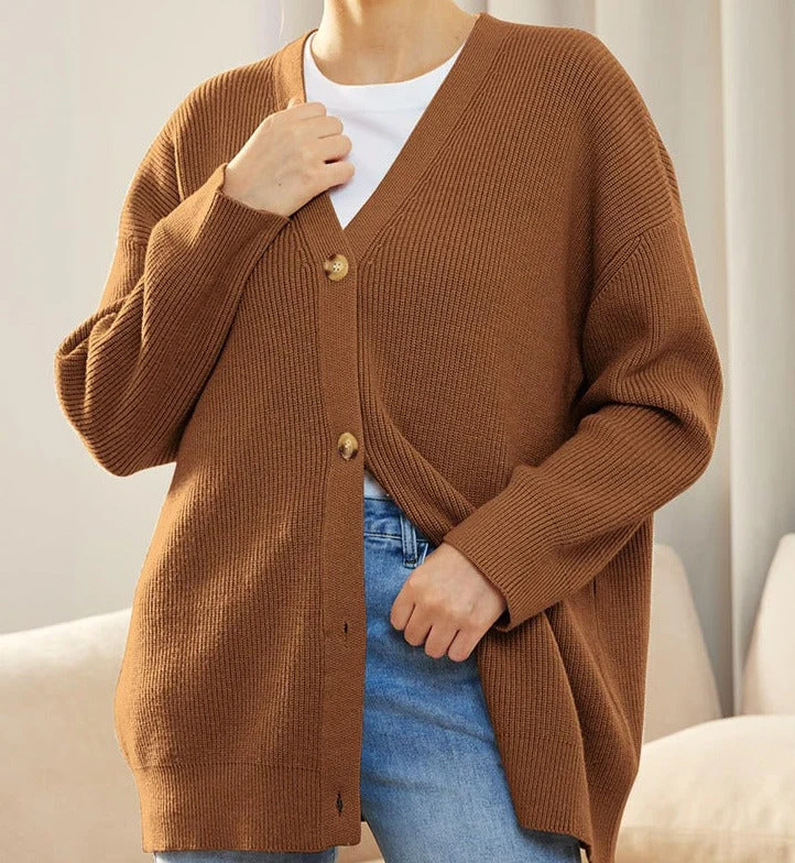 Johanna | Damen Oversized Strickjacke mit Knöpfen