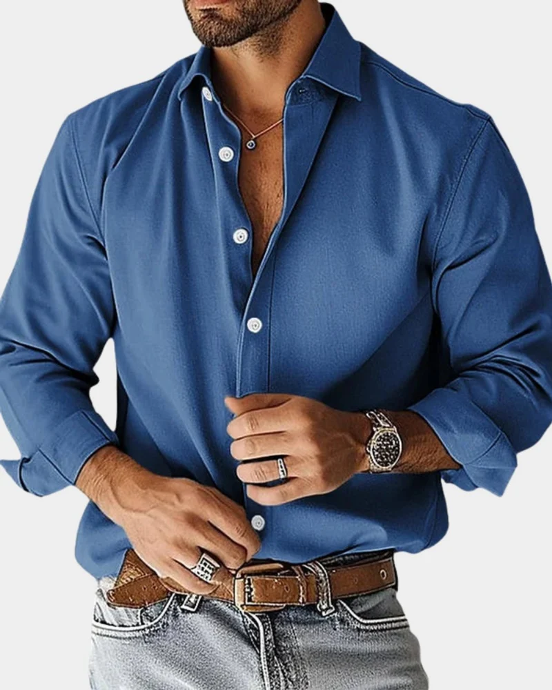 Sebastian | Herren Langarm-Freizeithemd Slim-Fit Knopfleiste