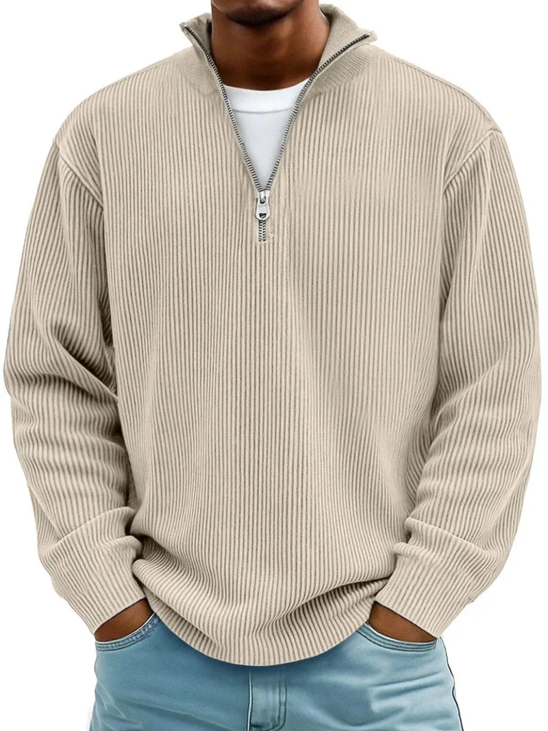 Niklas | Herren Gerippter Half-Zip Stehkragen Pullover Sweatshirt
