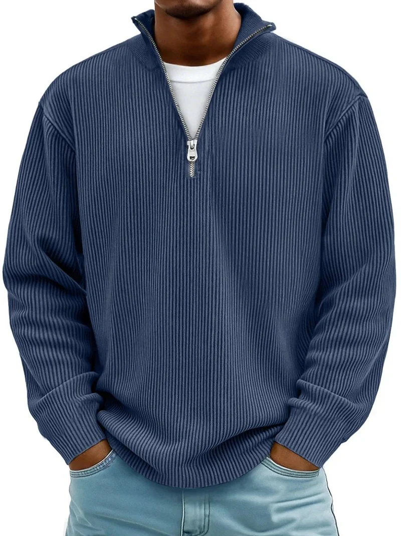 Niklas | Herren Gerippter Half-Zip Stehkragen Pullover Sweatshirt