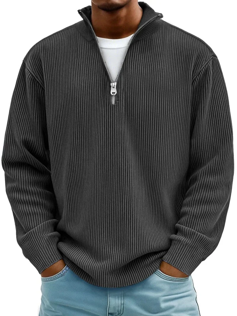 Niklas | Herren Gerippter Half-Zip Stehkragen Pullover Sweatshirt