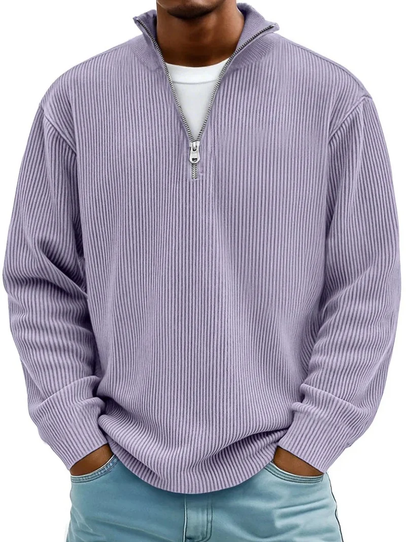Niklas | Herren Gerippter Half-Zip Stehkragen Pullover Sweatshirt