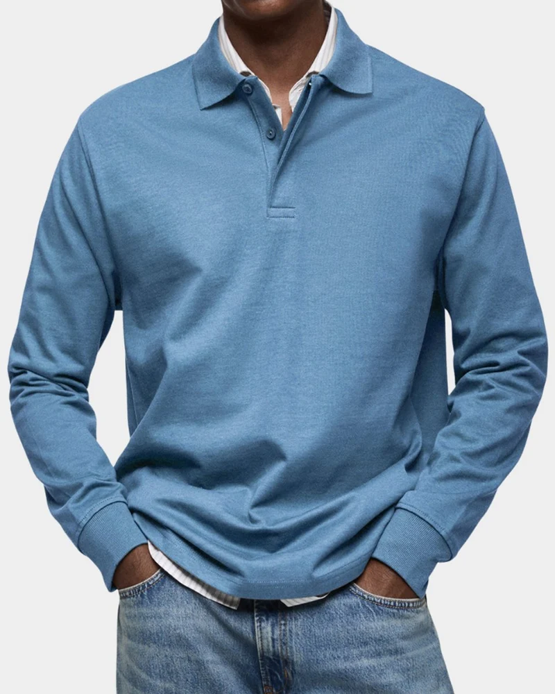 Stefan | Herren Langarm-Poloshirt klassischer Schnitt atmungsaktiv