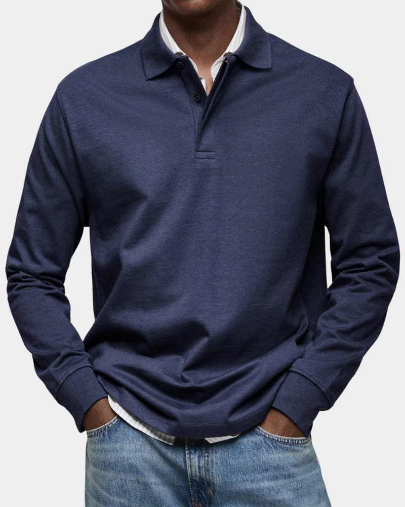 Stefan | Herren Langarm-Poloshirt klassischer Schnitt atmungsaktiv