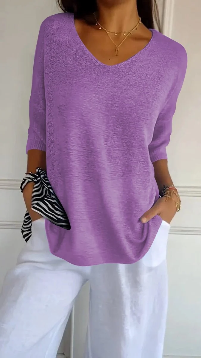 Lena | Damen Strick-Top V-Ausschnitt Halbarm weicher Oversize-Schnitt