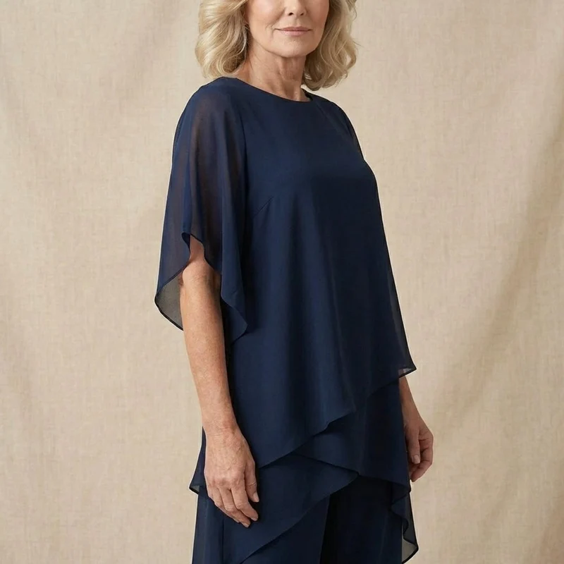 Leonie | Damen Elegantes Chiffon Lagen-Set Oberteil Hose