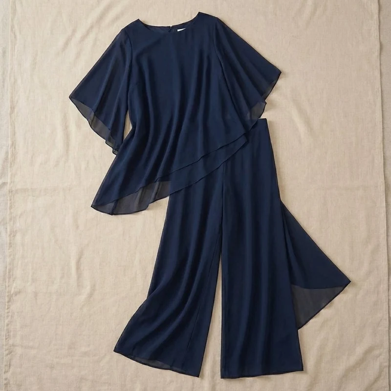 Leonie | Damen Elegantes Chiffon Lagen-Set Oberteil Hose