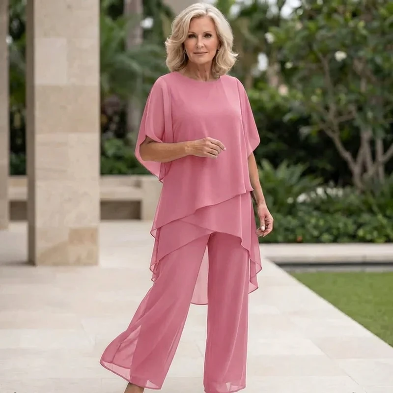Leonie | Damen Elegantes Chiffon Lagen-Set Oberteil Hose
