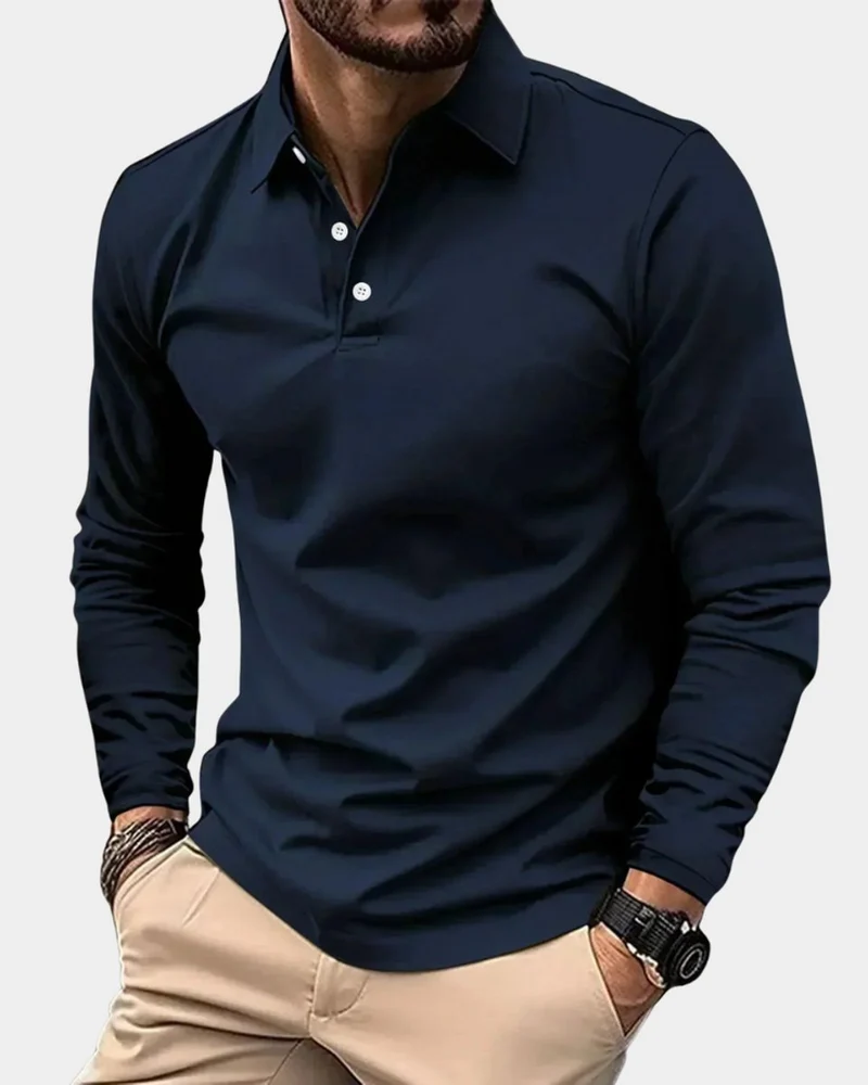 Leon | Herren Slim-Fit Langarm Poloshirt Smart-Casual Kentkragen