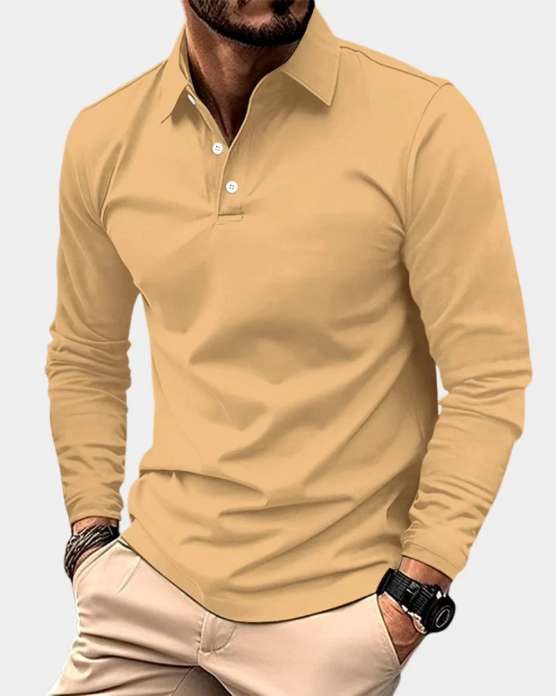 Leon | Herren Slim-Fit Langarm Poloshirt Smart-Casual Kentkragen