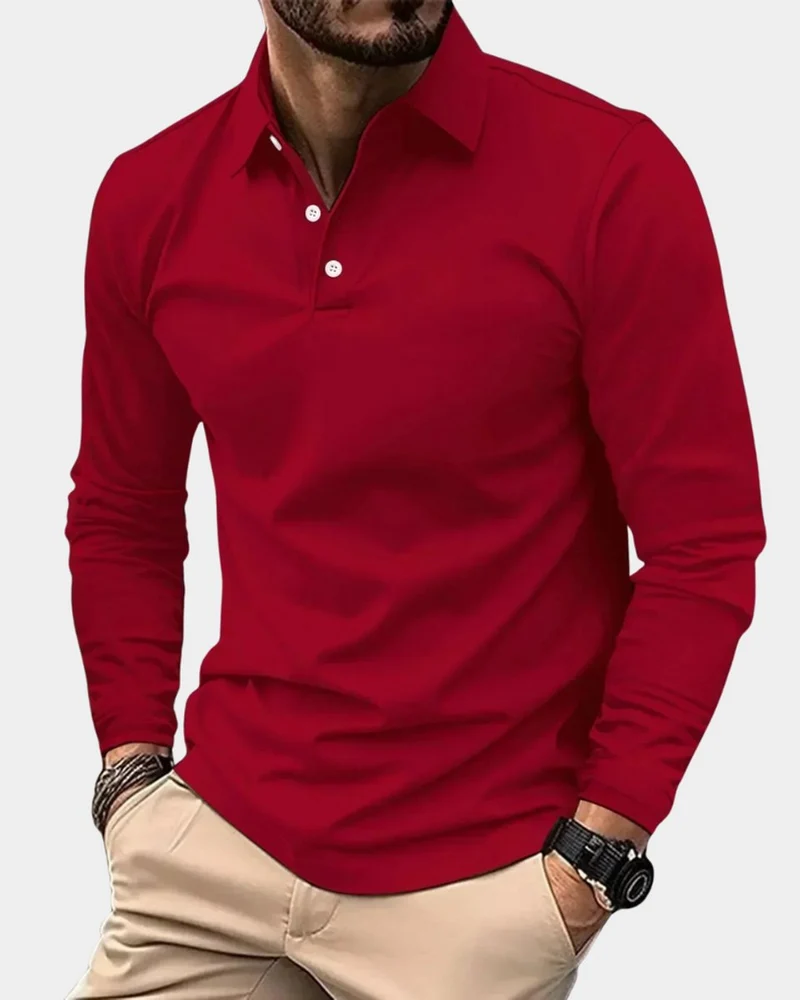 Leon | Herren Slim-Fit Langarm Poloshirt Smart-Casual Kentkragen