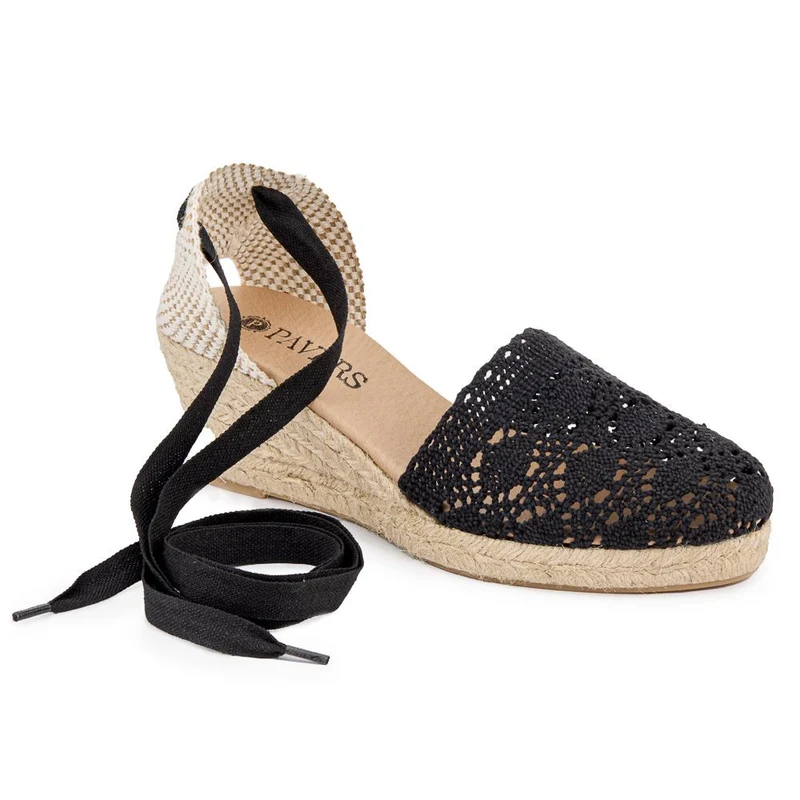 Single Lace Wedge Sandals - LOLLA41000 / 327 578 - Black