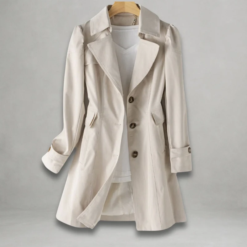 Clara | Damen Trenchcoat klassischer Schnitt Knopfleiste Umlegekragen