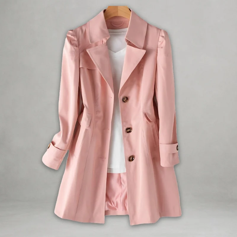 Clara | Damen Trenchcoat klassischer Schnitt Knopfleiste Umlegekragen
