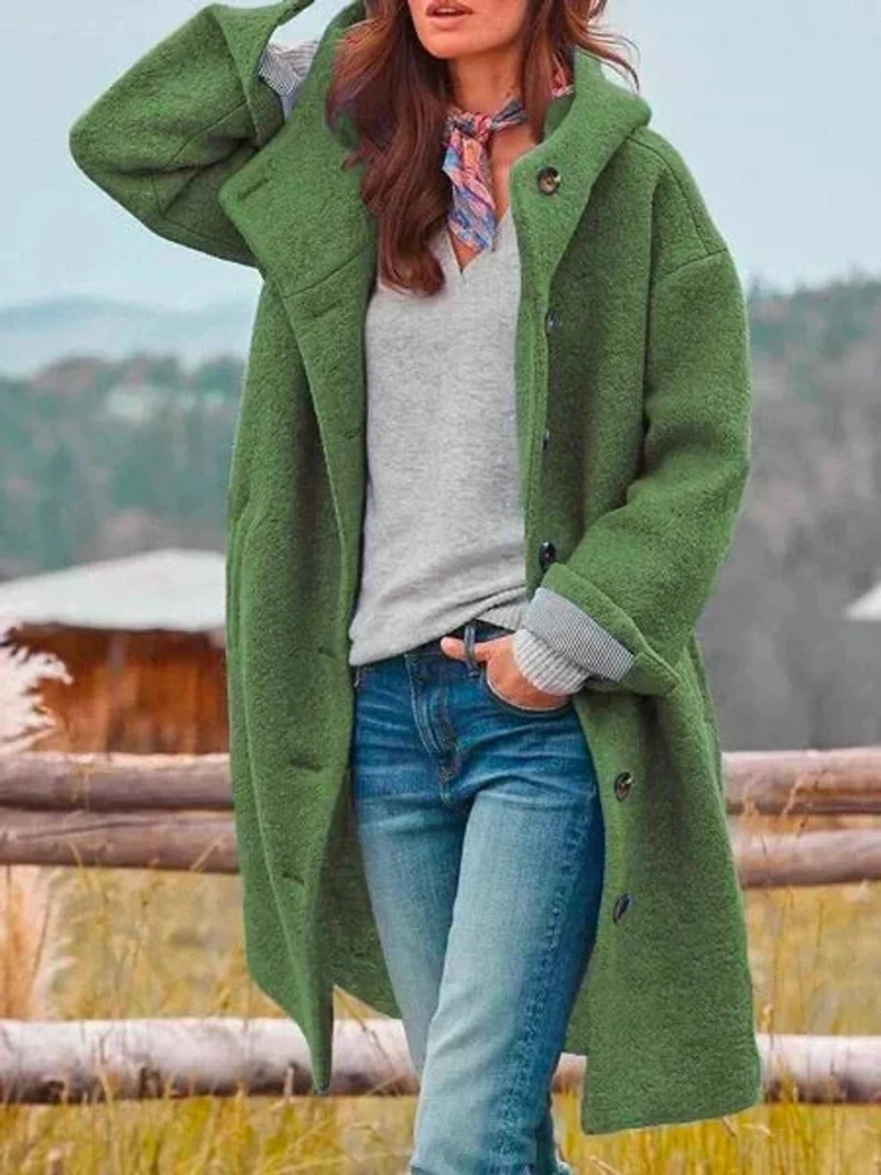 Luisa | Damen Mantel Langarm Fleece Plüschjacke mit Kapuze