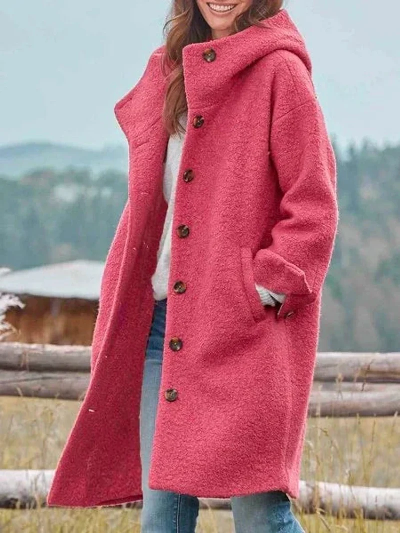 Luisa | Damen Mantel Langarm Fleece Plüschjacke mit Kapuze