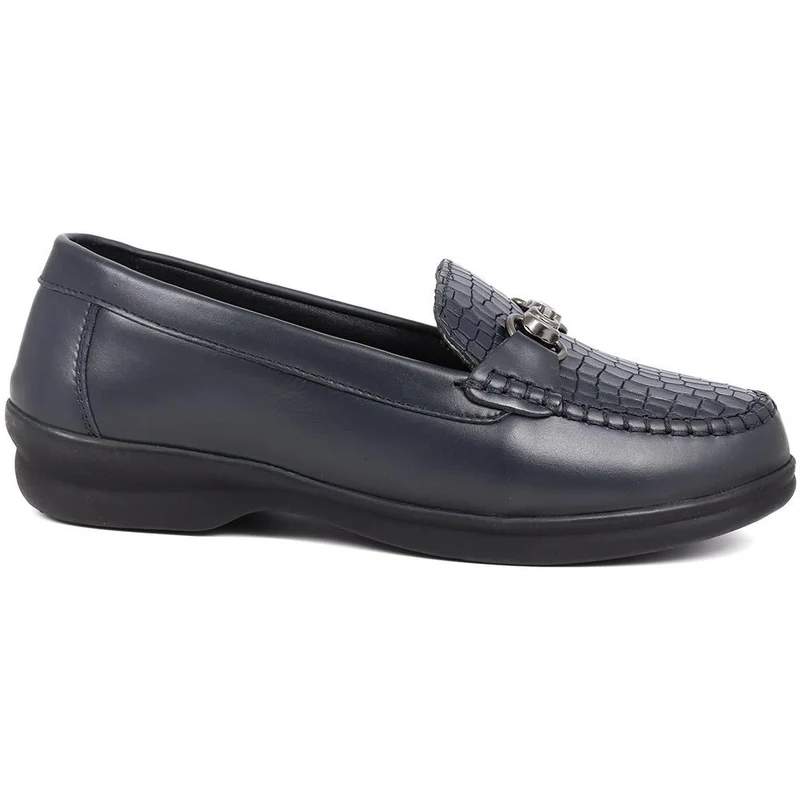 Extra-Wide Fit Leather Loafers - KADENCE / 325 574 - Navy