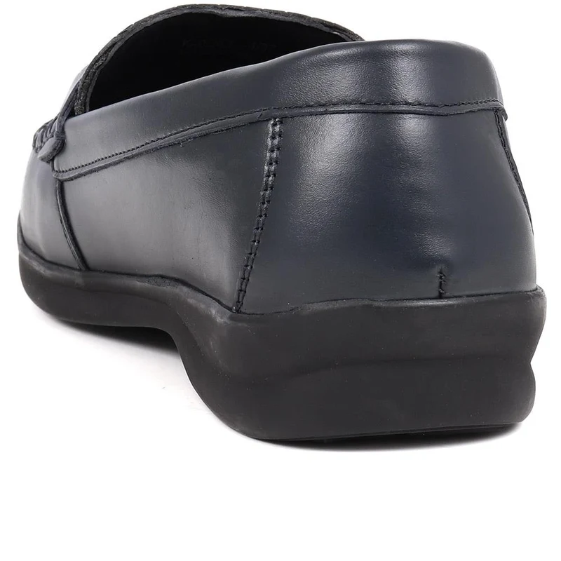 Extra-Wide Fit Leather Loafers - KADENCE / 325 574 - Navy