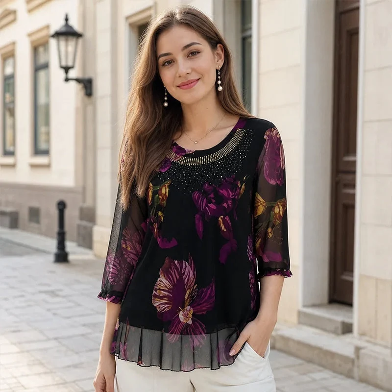 Flexiesa | Florale Tunikabluse mit transparenten Ärmeln