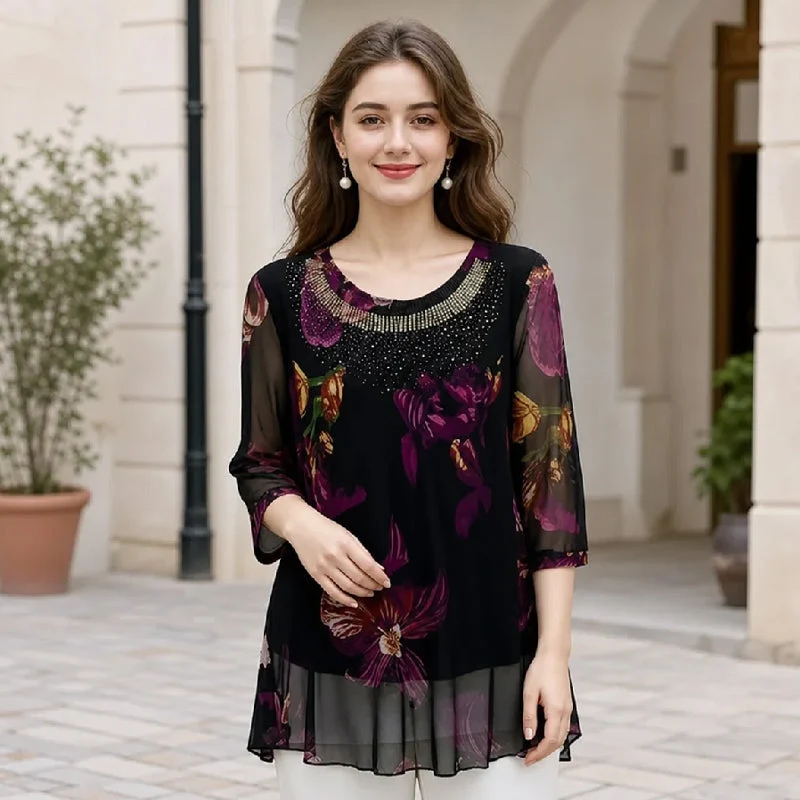 Flexiesa | Florale Tunikabluse mit transparenten Ärmeln