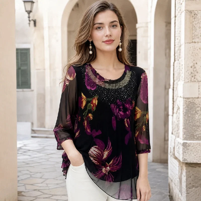 Flexiesa | Florale Tunikabluse mit transparenten Ärmeln