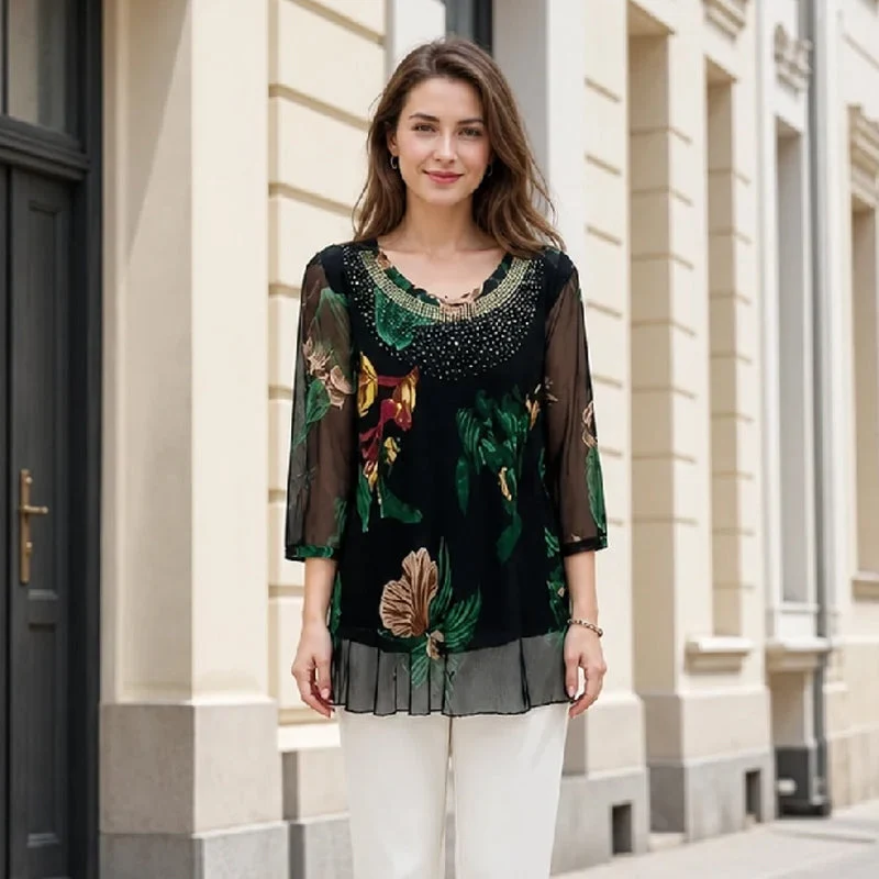 Flexiesa | Florale Tunikabluse mit transparenten Ärmeln