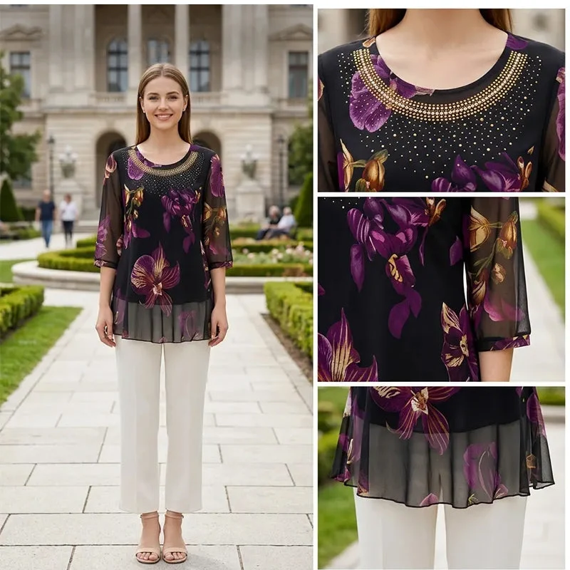 Flexiesa | Florale Tunikabluse mit transparenten Ärmeln