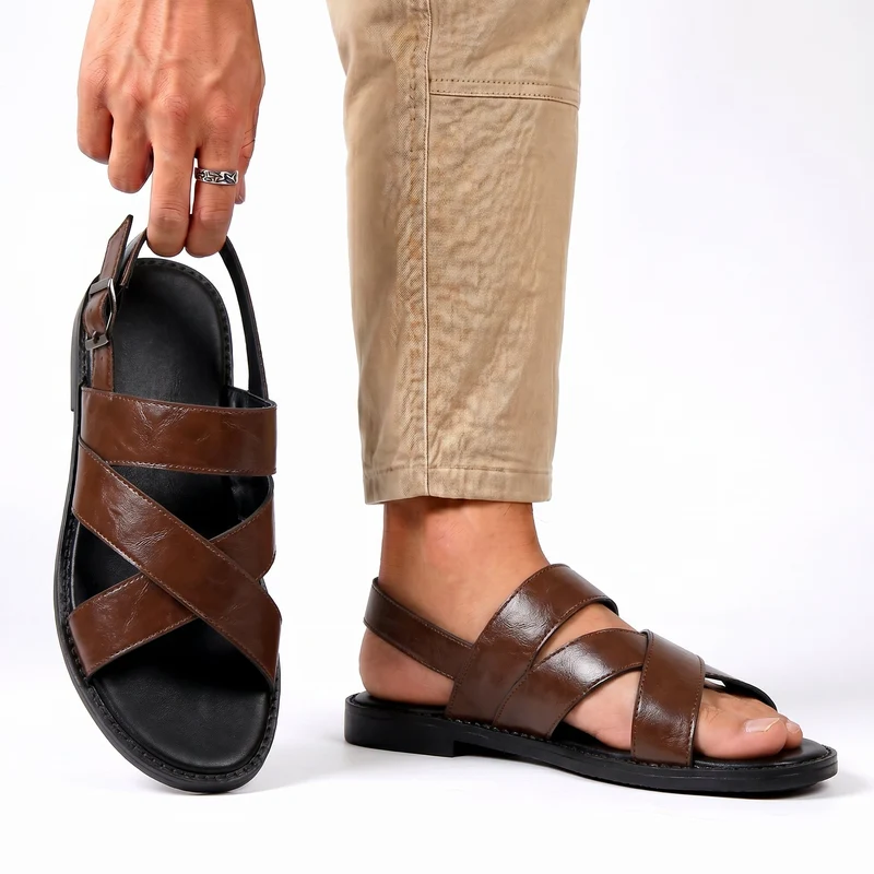 Jesrel | Elegante Herren-Ledersandalen mit Kreuzriemen