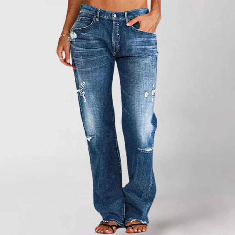 Julia | Damen Destroyed High-Waist Straight Jeans