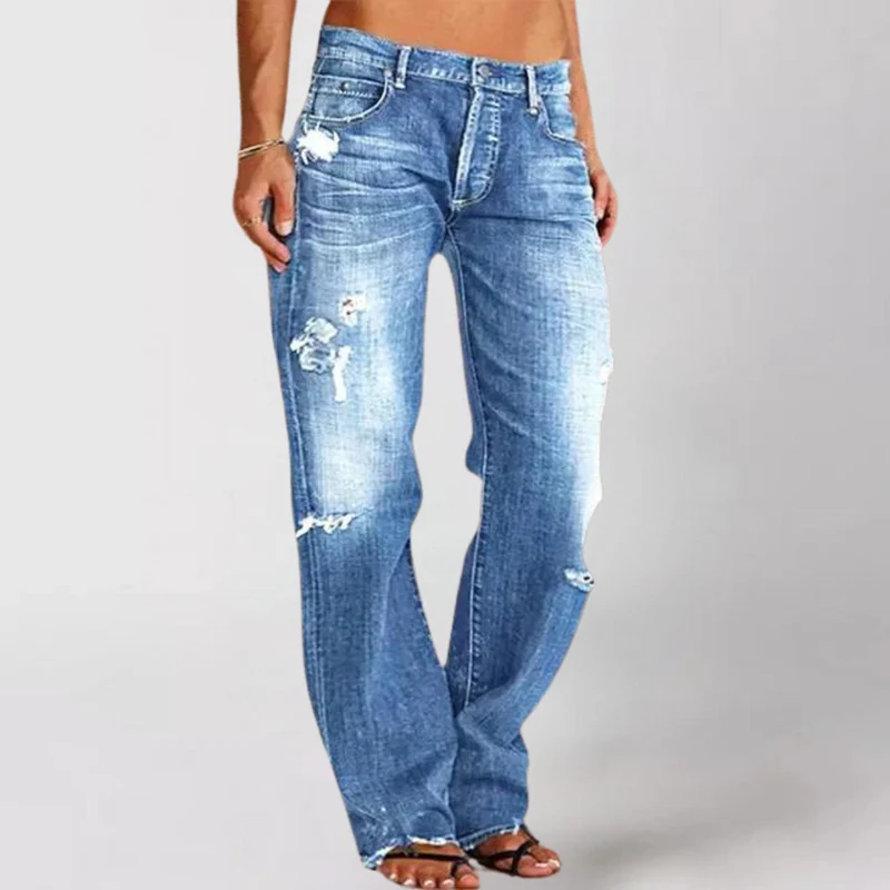 Julia | Damen Destroyed High-Waist Straight Jeans