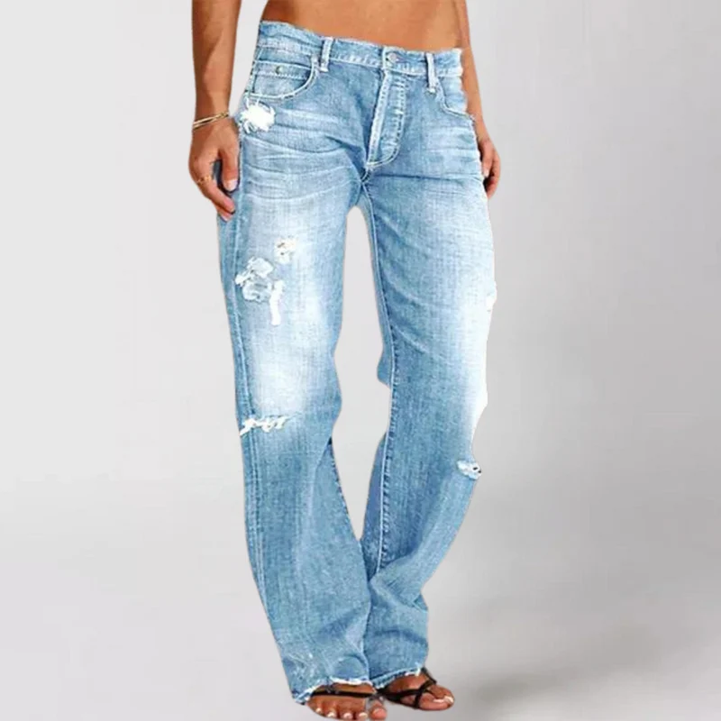 Julia | Damen Destroyed High-Waist Straight Jeans